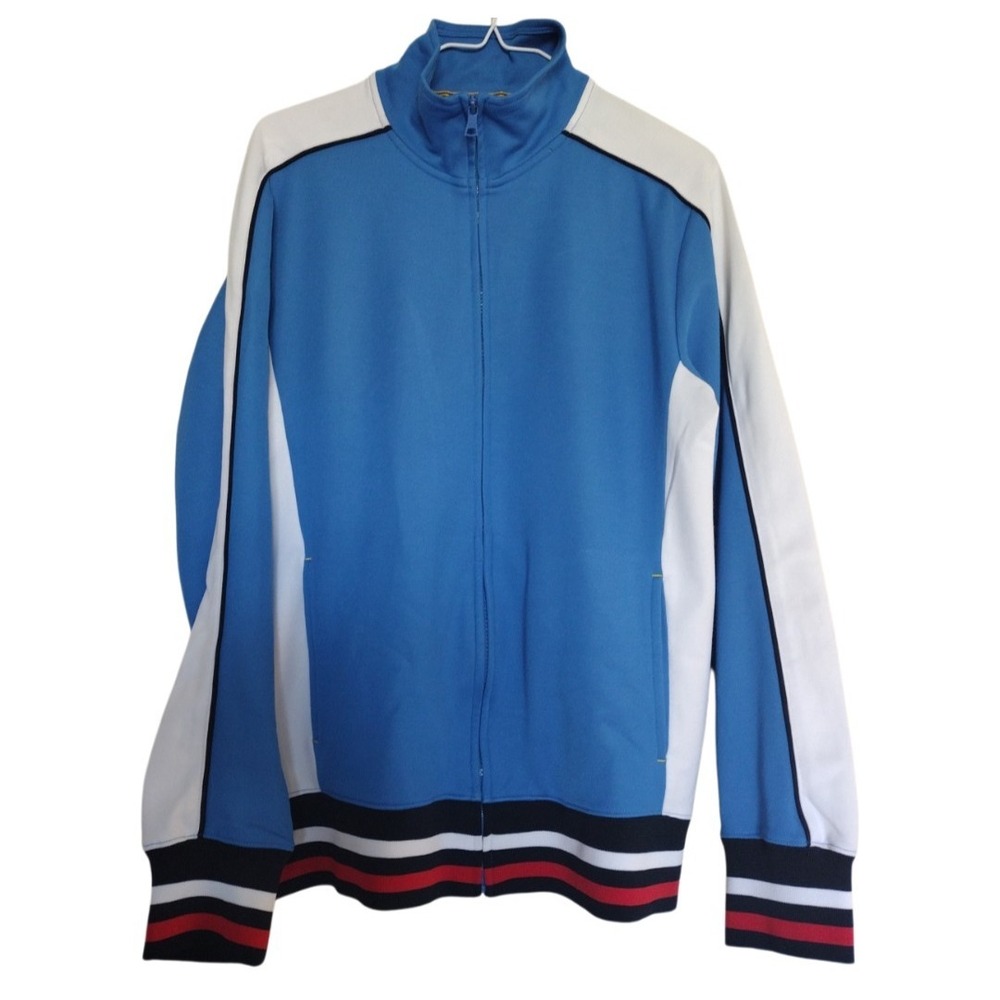 Nautica Jeans Co. Jacket Men Blue White Sea Ranger Full‎ Zip Pockets Colorblock